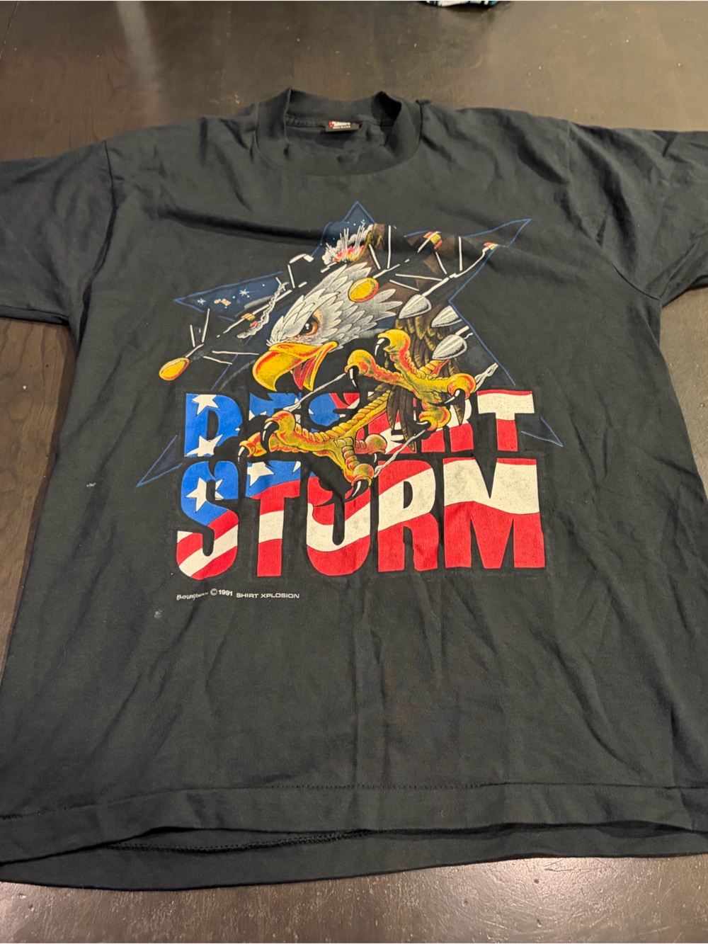 Vintage 90s Black Screen Stars Shirt X-plosion Operation Desert Storm T-Shirt L
